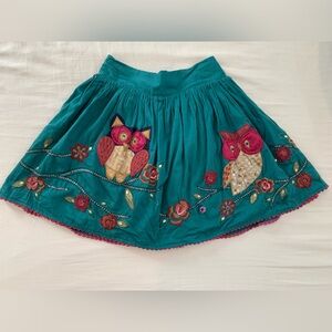Monsoon skirt 11-12. Embroidered owls and flowers, 100% cotton. UK brand